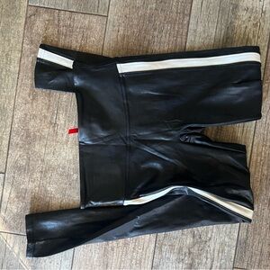 Black Faux Leather Shorts with White Stripe